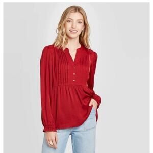 Knox Rose Boho Blouse XL NWT Pintuck Peasant Top Flowing Romantic Top
